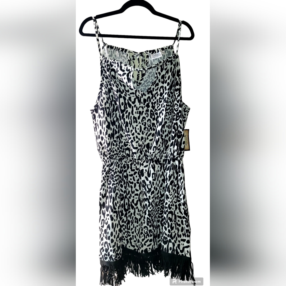 Cowgirl Justice Black/White Leopard Print Dress with Fringe